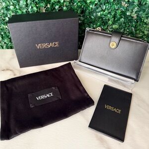 Versace Black Leather Compact Wallet Brand New